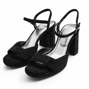 New! Mix No. 6 Elegant Black Rhinestone Platform Strappy Heels sz 9 1/2
